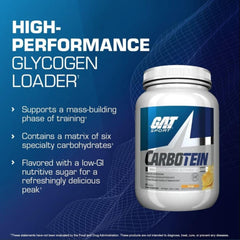 GAT SPORT Carbotein grape shake shown with glass for during-workout energy.