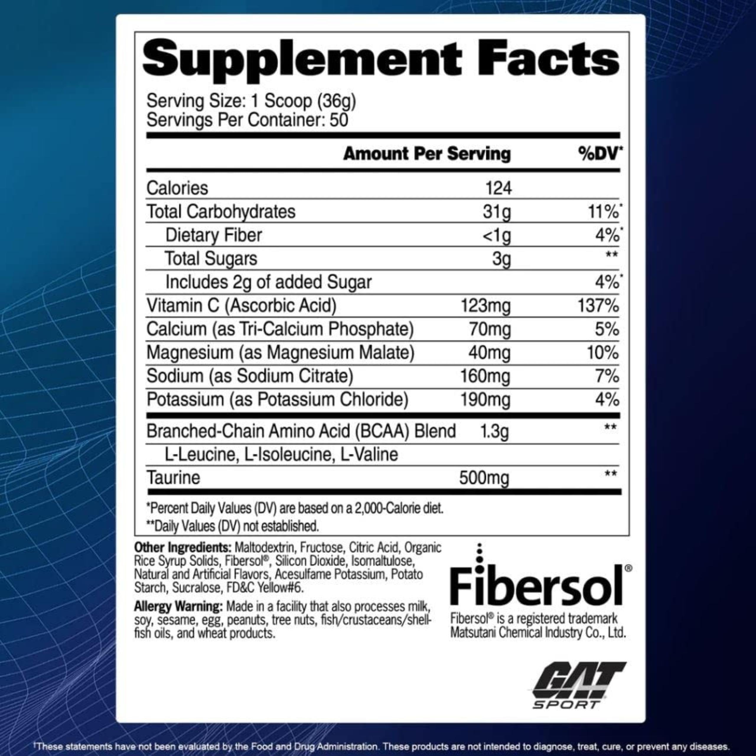 GAT SPORT Carbotein grape powder with scoop for convenient pre-workout fueling.