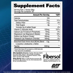GAT SPORT Carbotein grape powder with scoop for convenient pre-workout fueling.