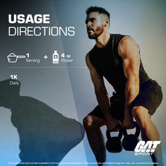 Close-up label of GAT SPORT Creatine powder indicating purity and testing