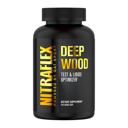 GAT SPORT Deep Wood Libido bottle label emphasizes vitality support with stimulant-free ingredients.