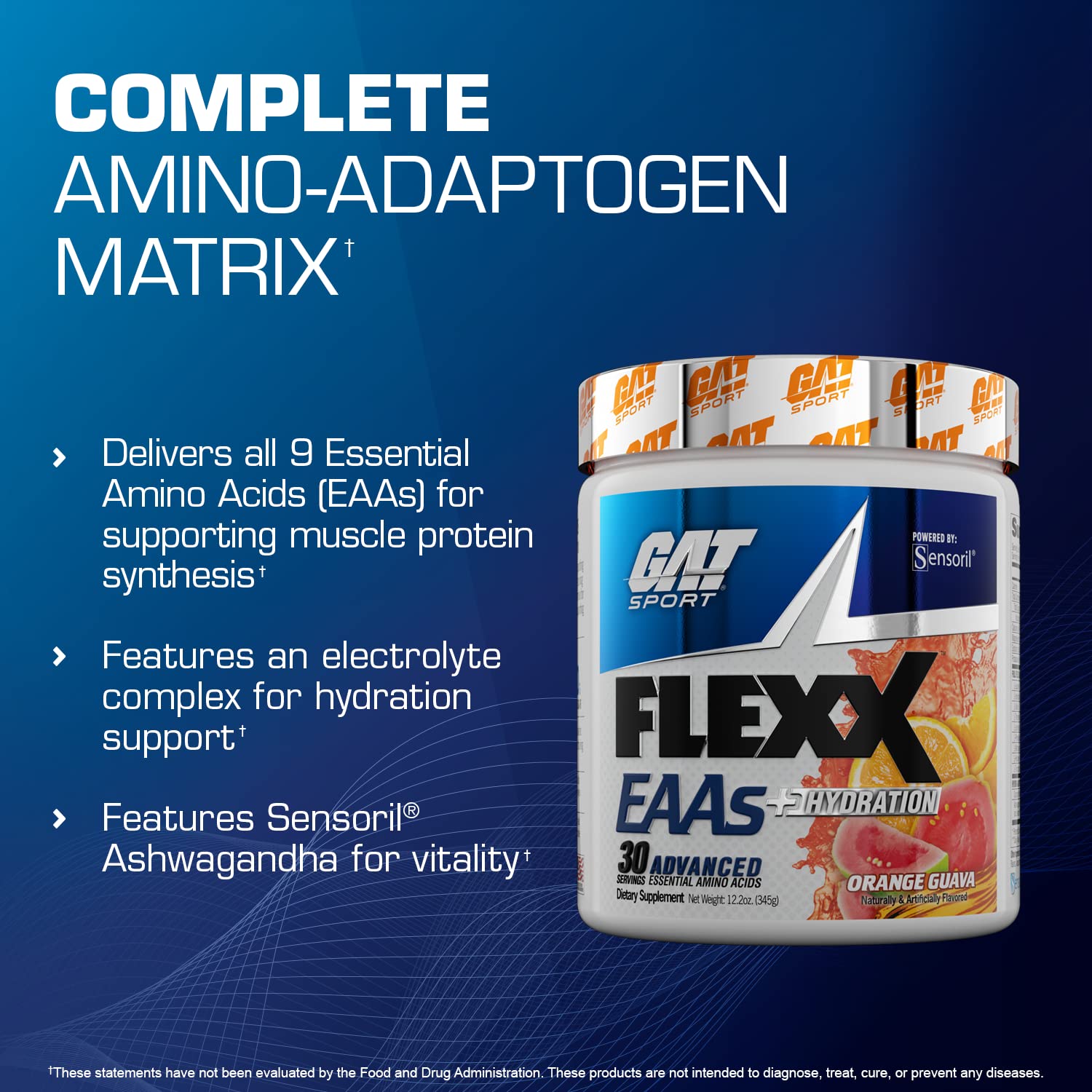GAT SPORT Flexx EAAs dissolving powder aids quick recovery during workouts