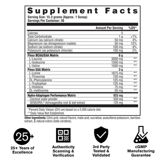 GAT SPORT Flexx EAAs lemon lime scoop shows convenient serving for faster muscle recovery.