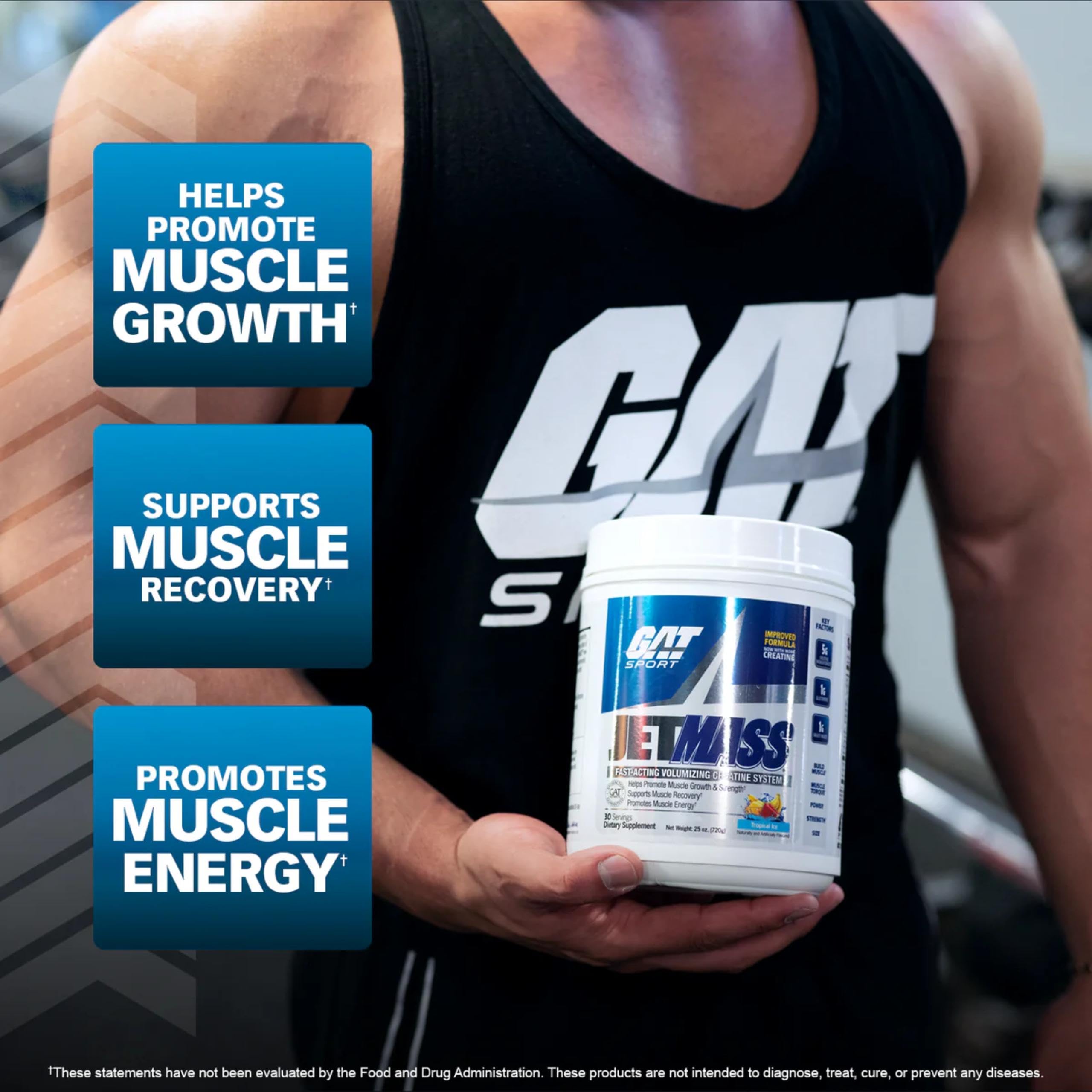 GAT SPORT JetMass glass mixer demonstrates easy post-workout preparation.