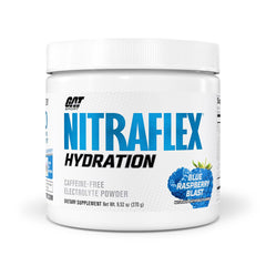 GAT SPORT Nitraflex Hydration tub front highlights athlete-focused electrolyte blend for on-the-go hydration.