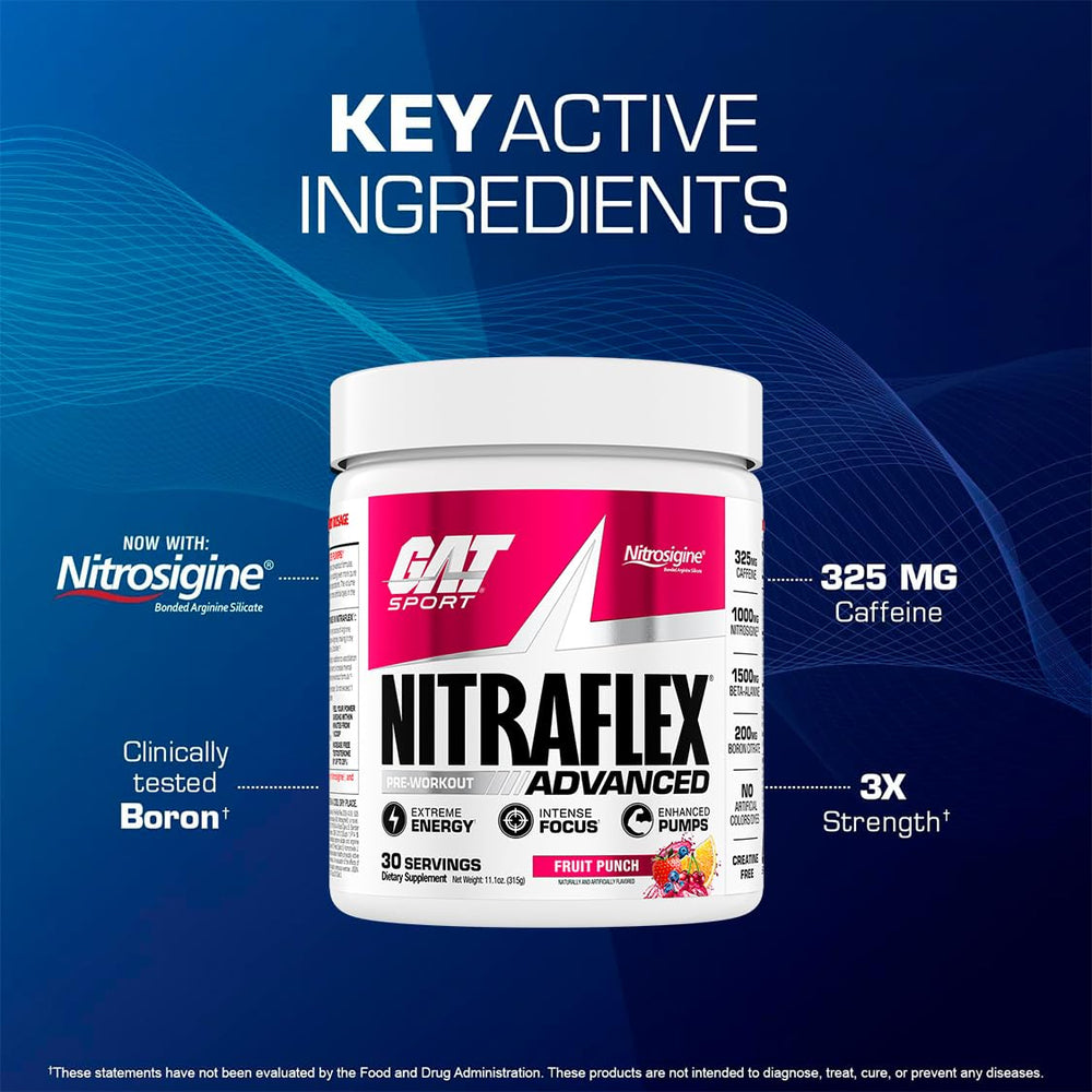 Close-up of the Nitraflex ingredient label with Boron Citrate and Nitrosigine.