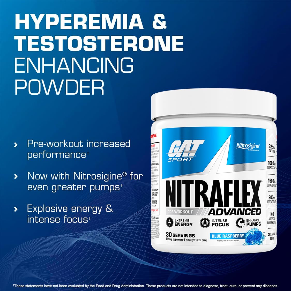 GAT SPORT Nitraflex ingredients panel highlighting Nitrosigine and L-Citrulline for pumps