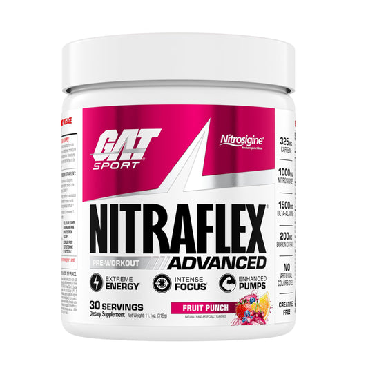 GAT SPORT Nitraflex tub front view offering an intense pre-workout energy boost.
