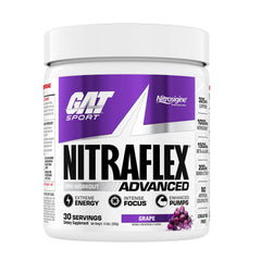 GAT SPORT Nitraflex tub label showing ingredients for enhanced pre-workout pumps