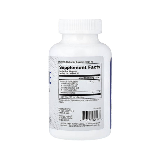 GAT SPORT Pro Creatine Capsules bottle closeup reveals premium creatine for lean muscle and focus.