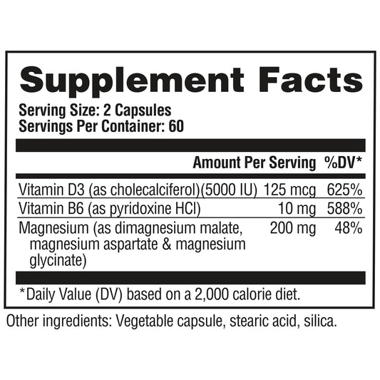 GAT SPORT Pro Magnesium bottle side label highlighting D3 and B6 cofactors.