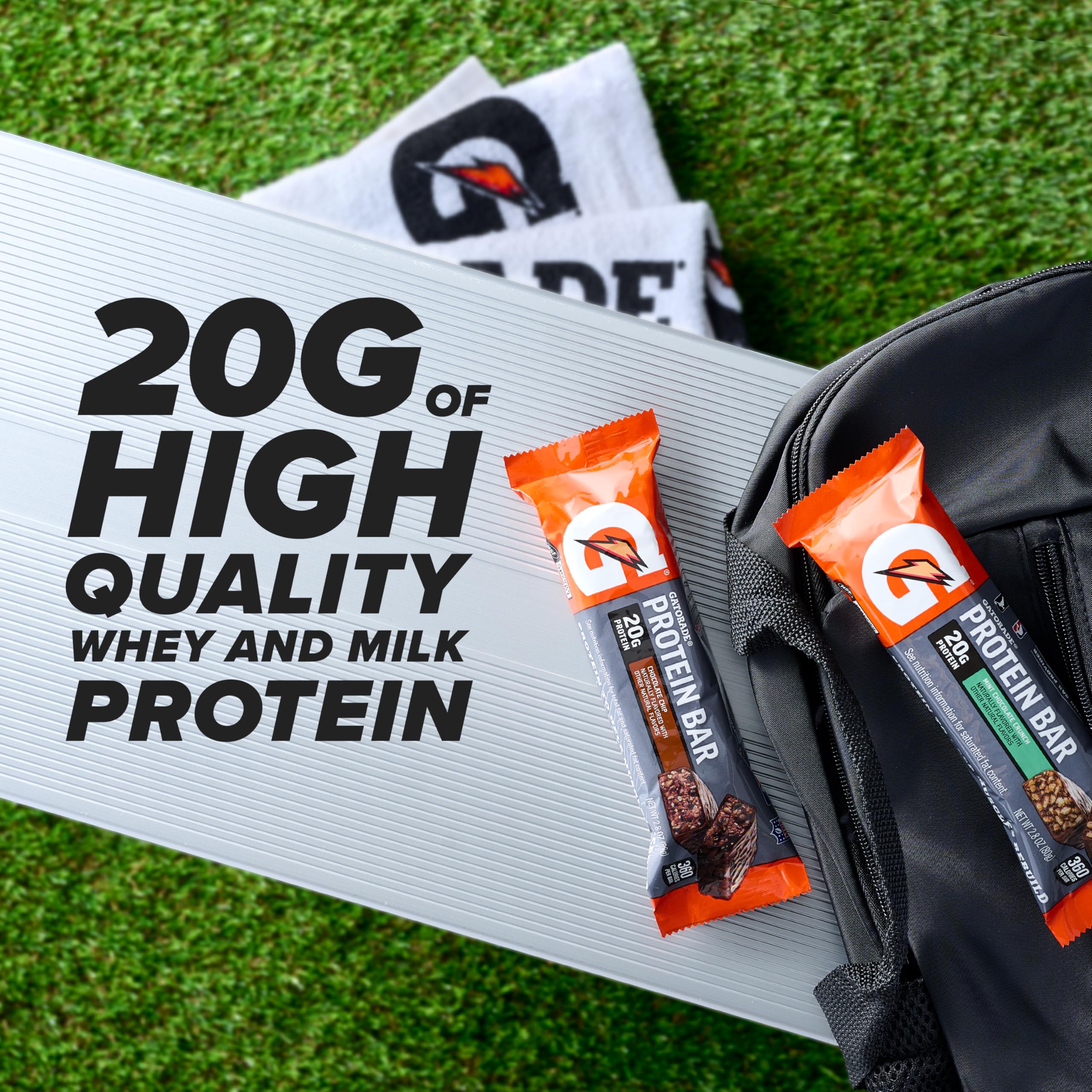 Gatorade Whey Bars on gym counter ideal for immediate recovery after training.
