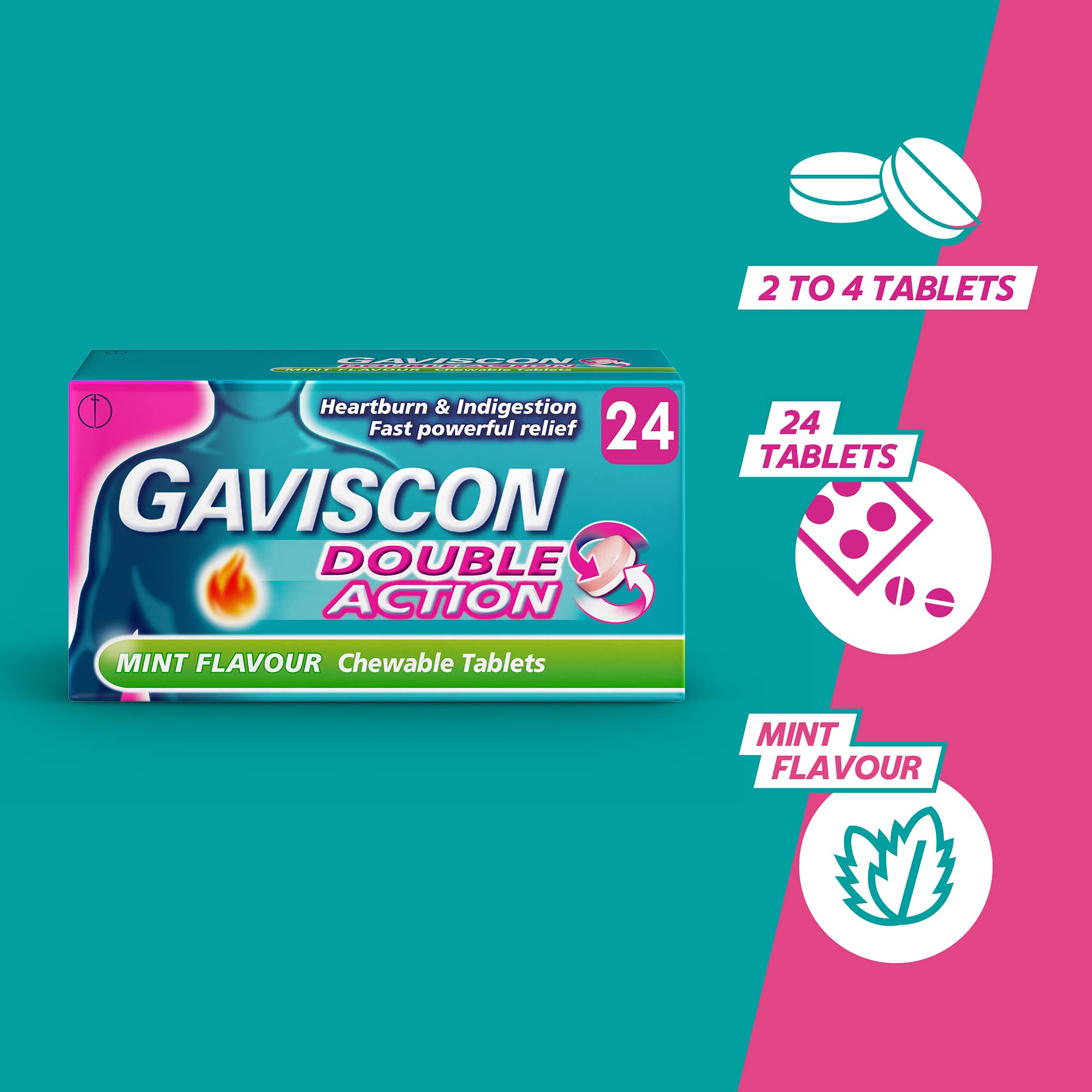 Gaviscon Doble Acción Tabletas Menta, tabletas listas para llevar.