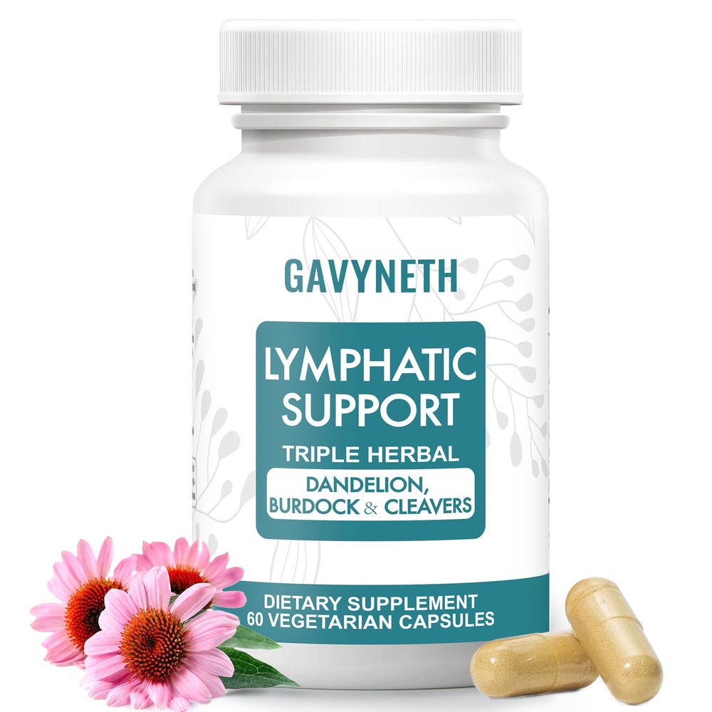 GAVYNETH Lymphatic Drainage bottle front shows vegan capsules for daily immune and circulation support.