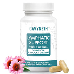 GAVYNETH Lymphatic Drainage bottle front shows vegan capsules for daily immune and circulation support.