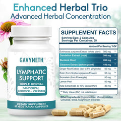 GAVYNETH Lymphatic Drainage capsules close-up highlights vegan formula in convenient soft shells.