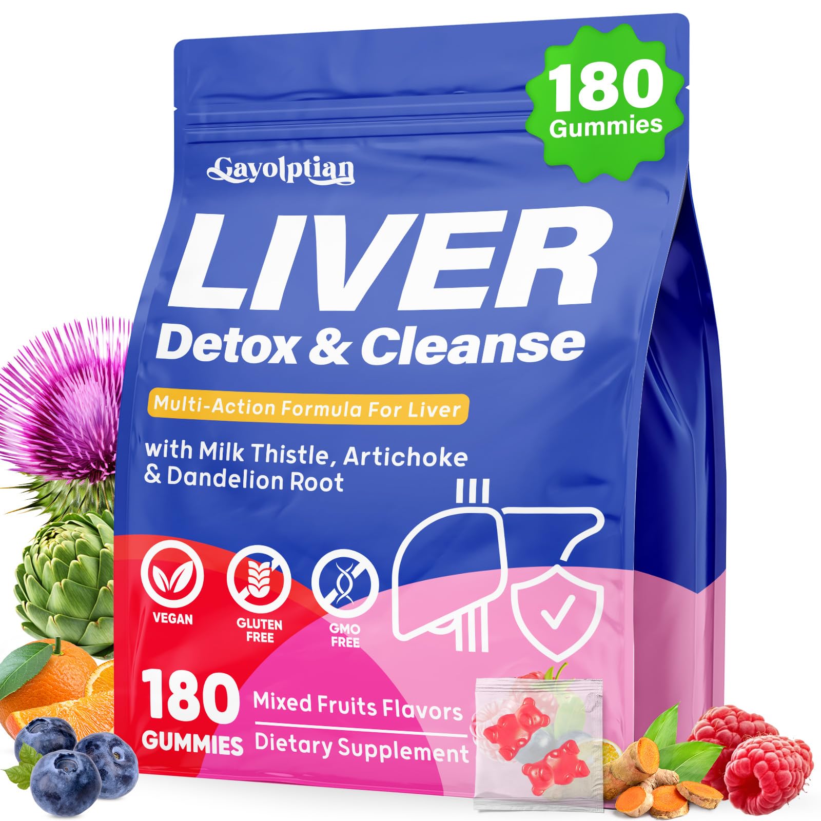 Gayolptian Liver Detox Gummies bottle showcasing vegan liver support in premium packaging