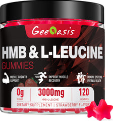 Geeoasis HMB and Leucine Gummies bottle for convenient muscle support