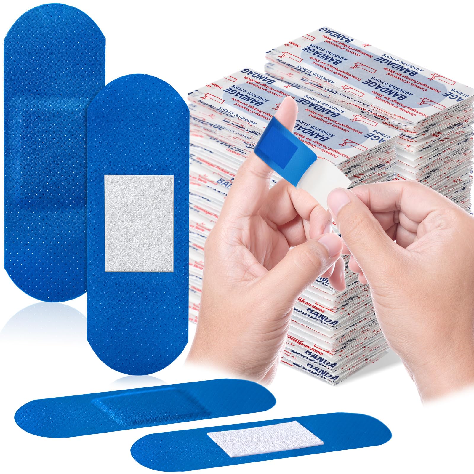Geiserailie blue 3x1-inch bandage packaging; high visibility for fast kitchen detection.