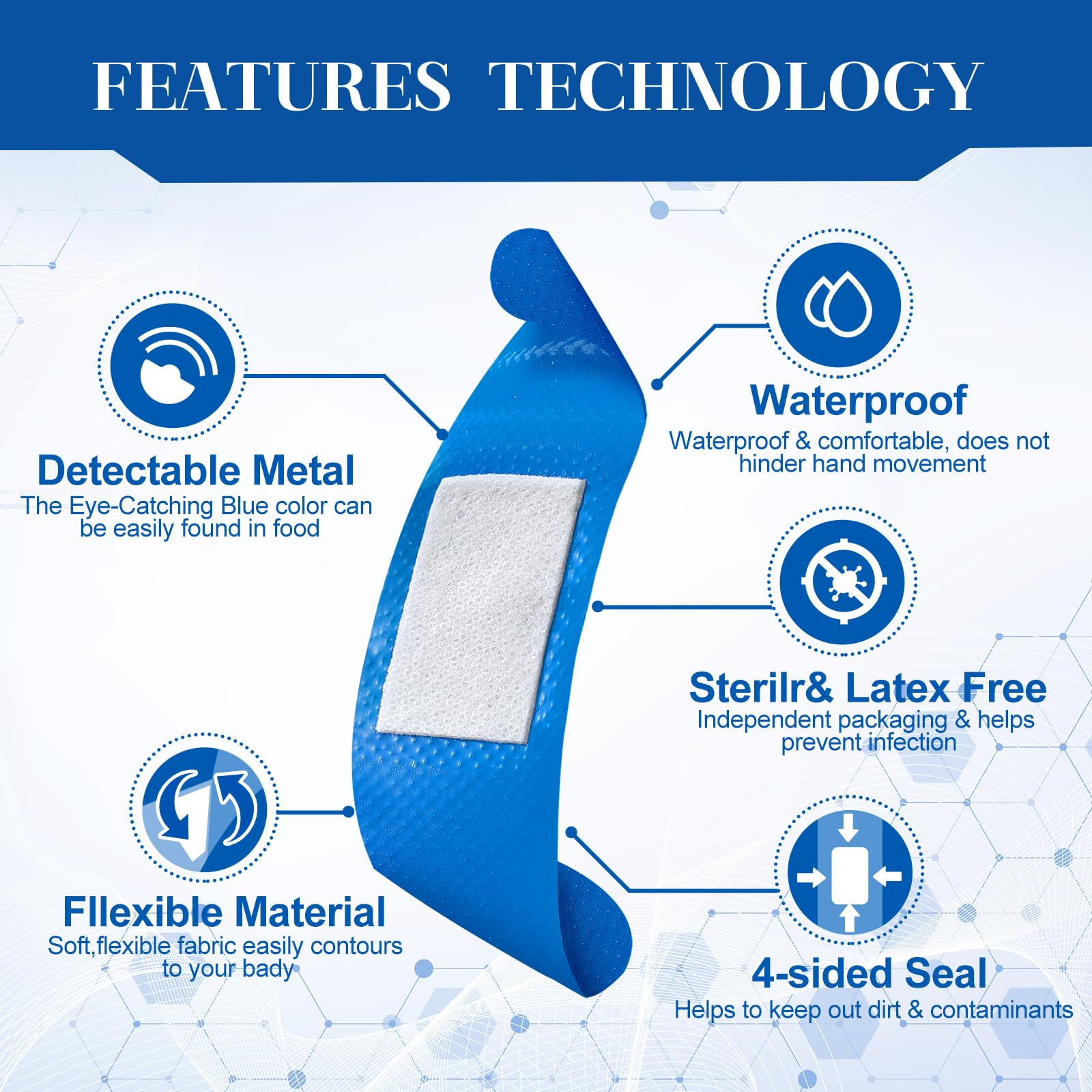 Geiserailie blue bandages non-stick pad for comfortable dressing and easy removal.