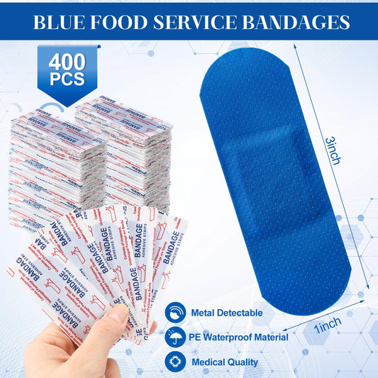 Geiserailie blue bandages waterproof backing protects wounds during food prep.