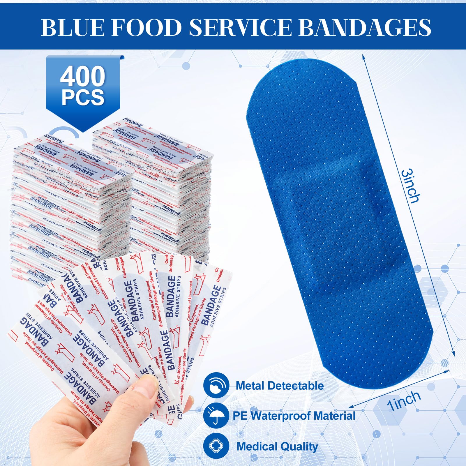 Geiserailie blue bandages waterproof backing provides reliable protection in wet environments.