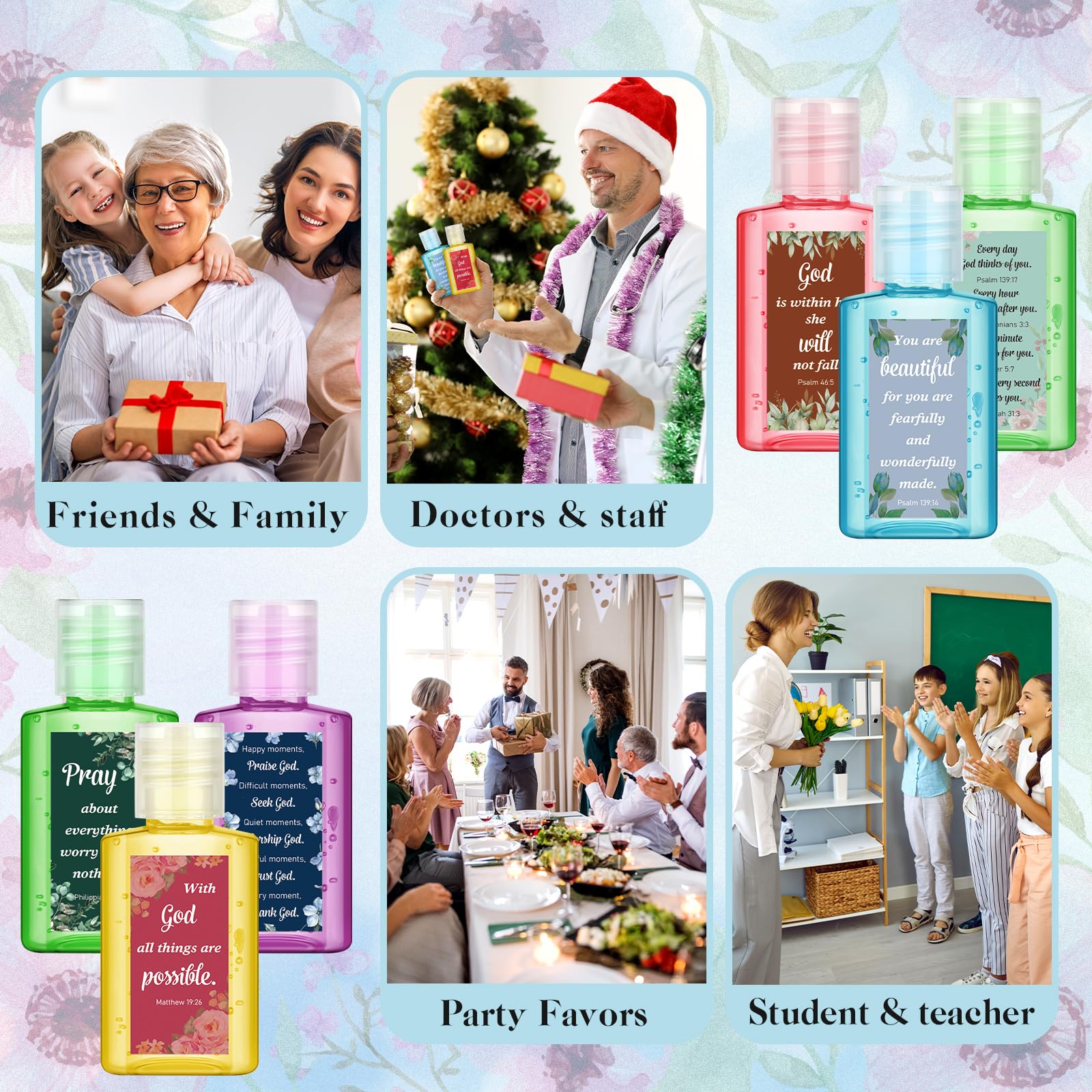 Gejoy six-scent 1oz Bible verse sanitizers for versatile gifting