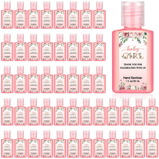 Gejoy baby shower hand sanitizer with pink flowers sticker design for elegant guest favors