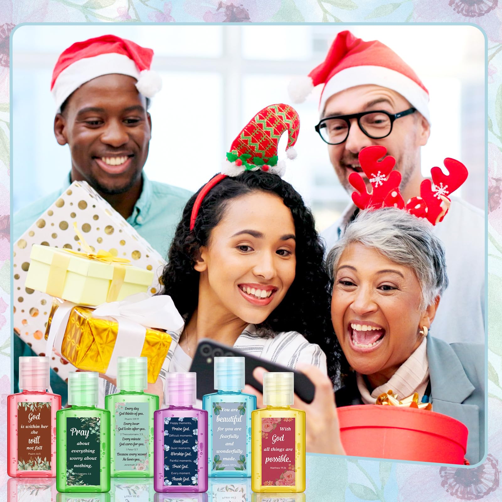 Gejoy Bible Verse Hand Sanitizer 1 oz bottle, six-scent collection, compact for purse or pocket.