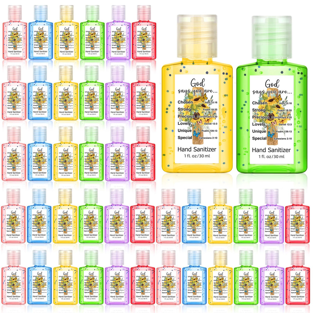 Gejoy Christian hand sanitizer with sunflower pattern, ideal for church gifts.