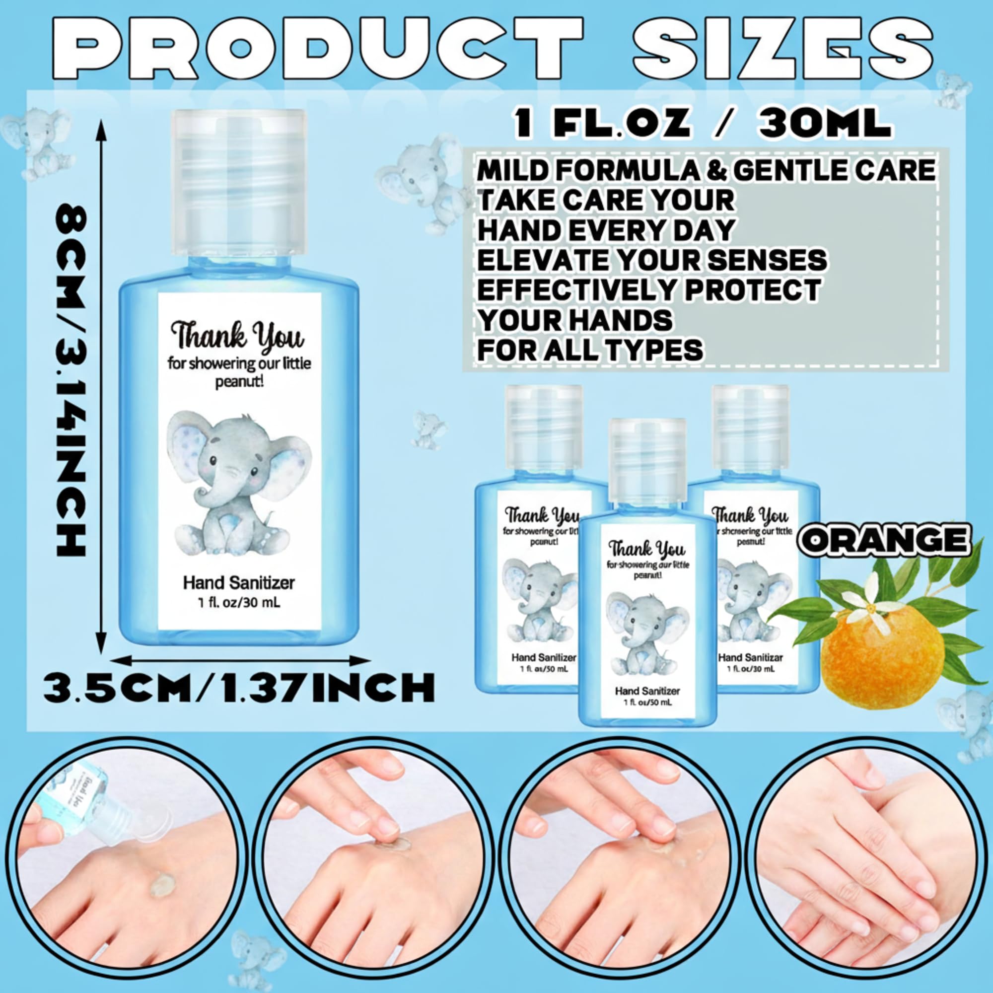 Gejoy elephant-pattern hand sanitizer in a travel-friendly 1 oz bottle