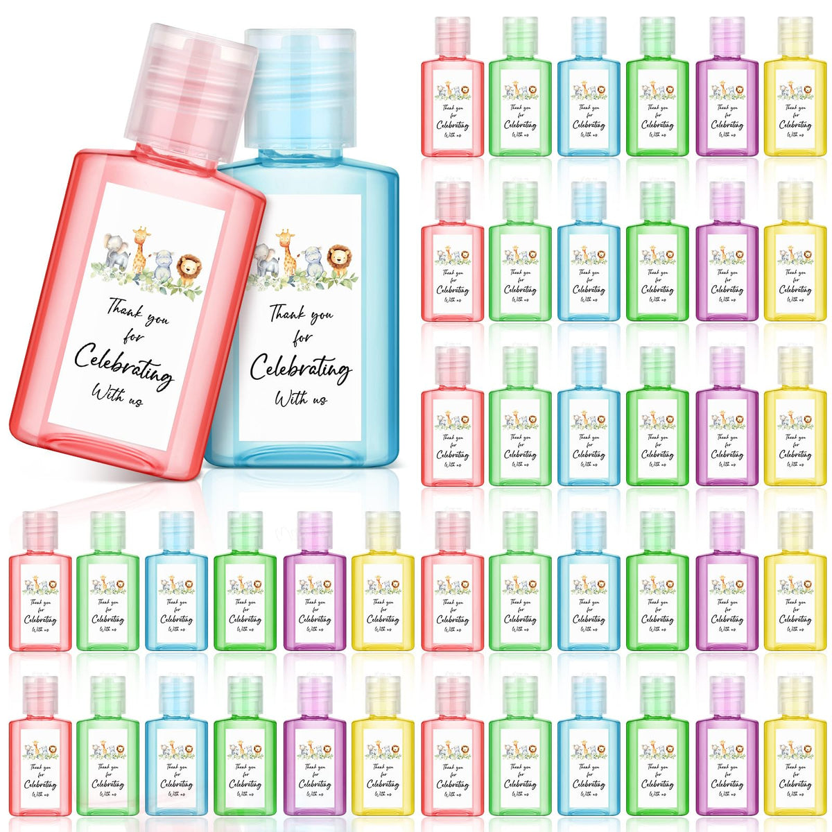 Gejoy safari animal hand sanitizer bottle, 1oz travel size for guests