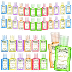 Gejoy Thank You hand sanitizer label close-up with eucalyptus sticker; ideal party keepsake.