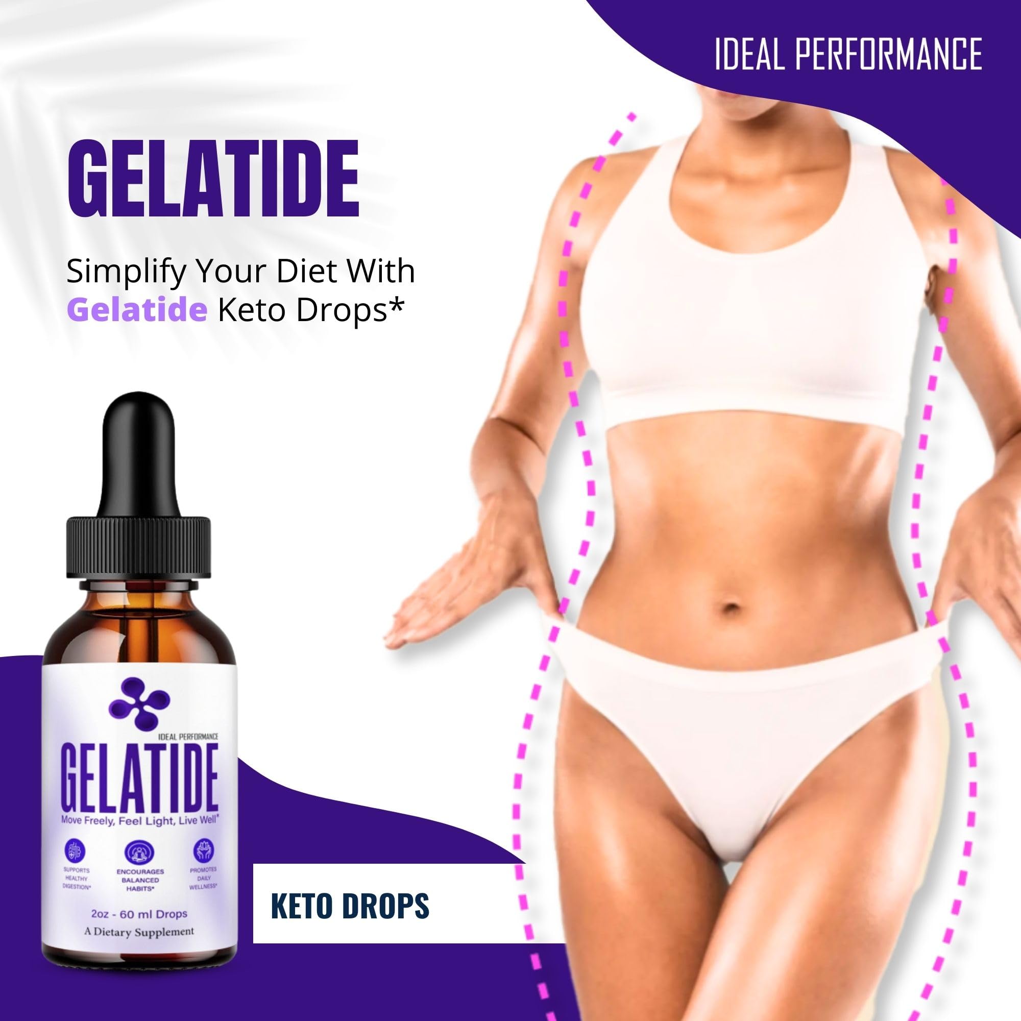 Gelatide Drops bottle with measurement dropper, demonstrating precise dosing for fitness routines.