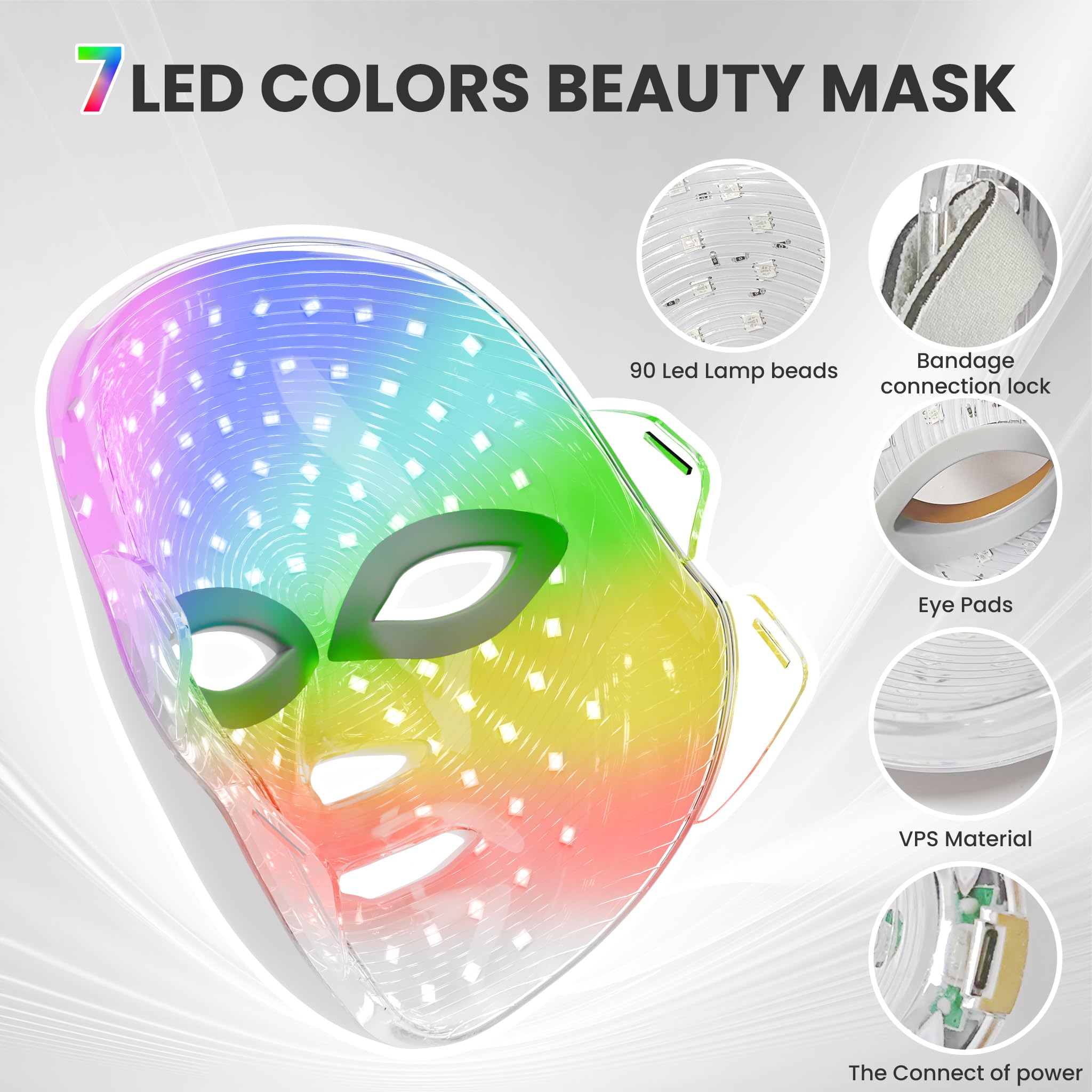 gelpal 7-1 colors red light mask on-face view highlights 60+ facial zones targeting rejuvenation