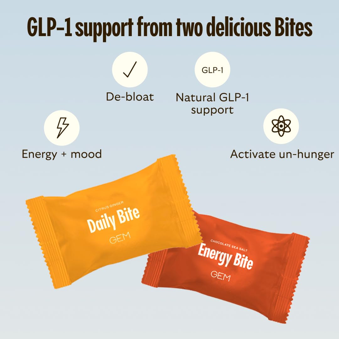 GEM Energy Bites label closeup communicates ingredient clarity and caffeine purpose.