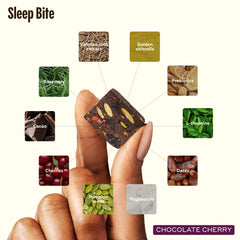 GEM Sleep Bite close-up shows valerian and L-theanine for restful nights.