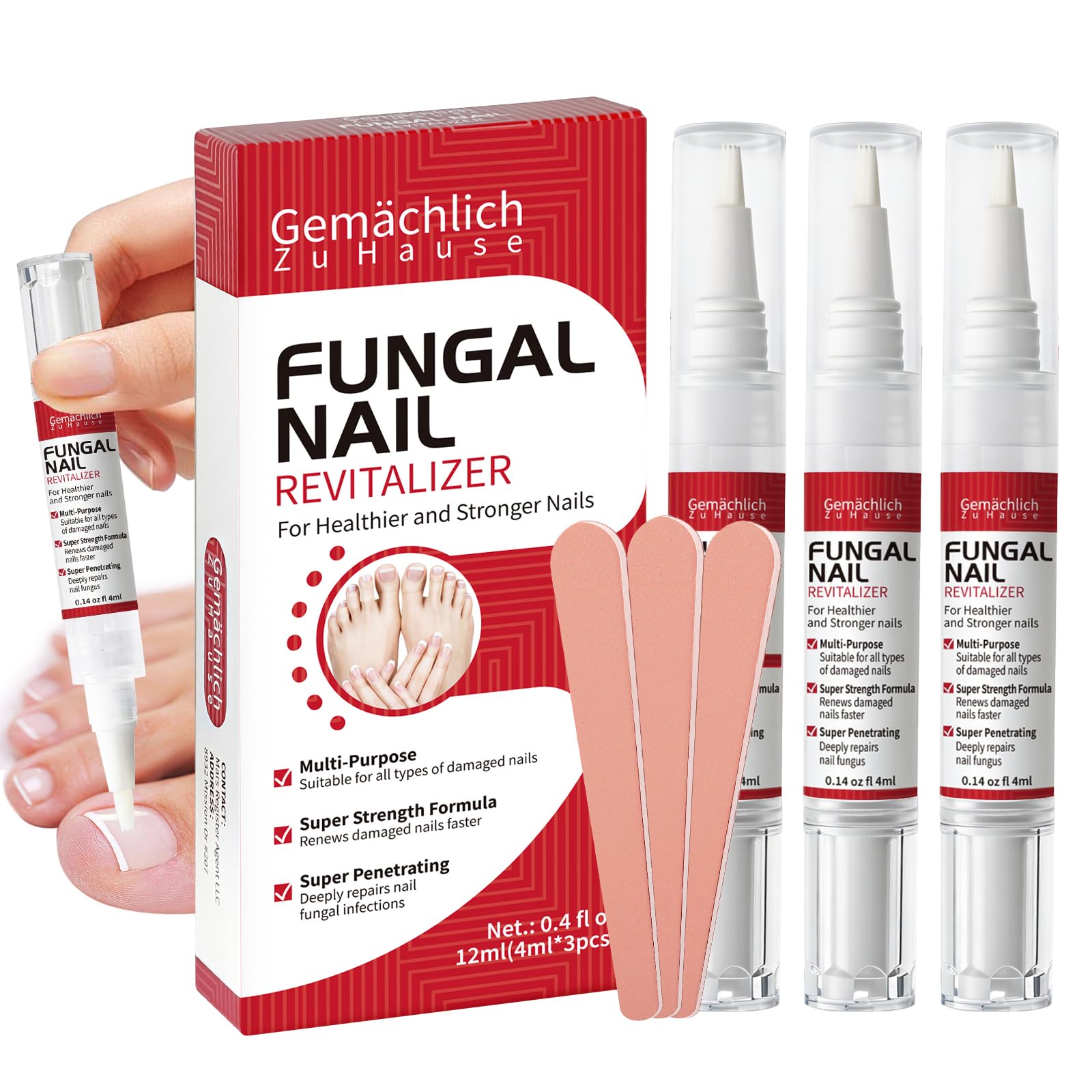 Gemächlich ZuHause toenail fungus pen shown for precise treatment on affected nails.