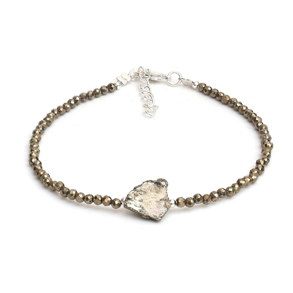 GEMPIRES NATURE’S TREASURE pyrite bracelet close-up of raw beads for earthy style