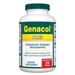 Genacol bottle with glucosamine and collagen 270 capsules for joint support.