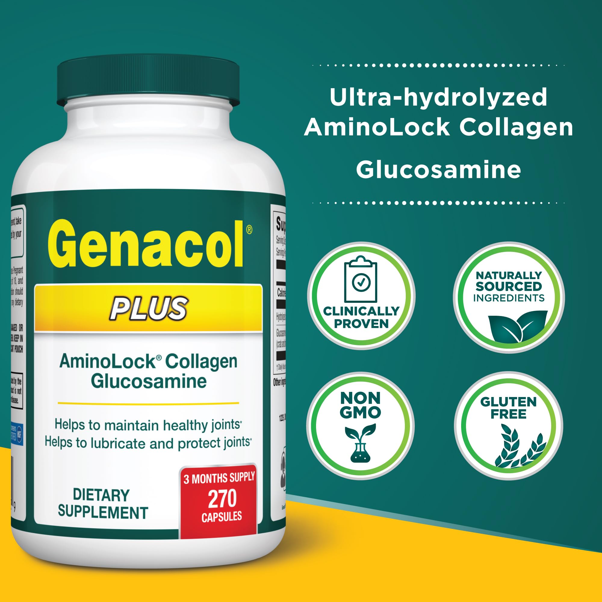 Genacol glucosamine HCl visual emphasis on key ingredient.
