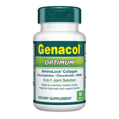 Genacol Optimum bottle and packaging shown for convenient joint care and mobility support.