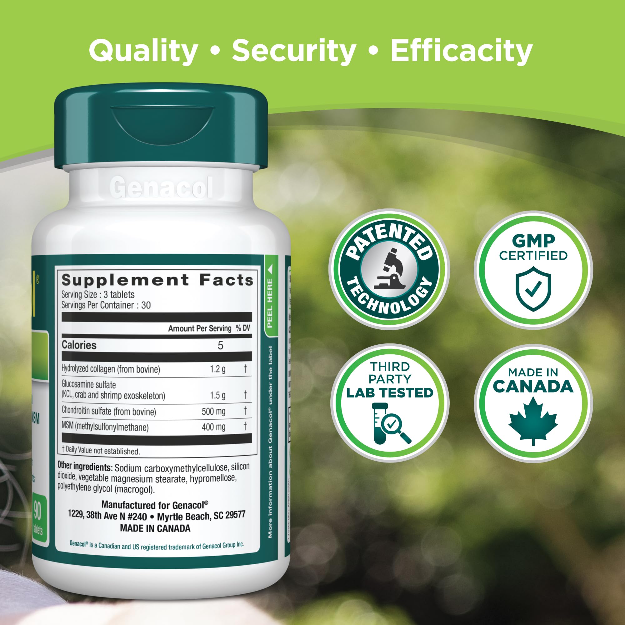 Genacol Optimum label highlights AminoLock collagen for absorption.