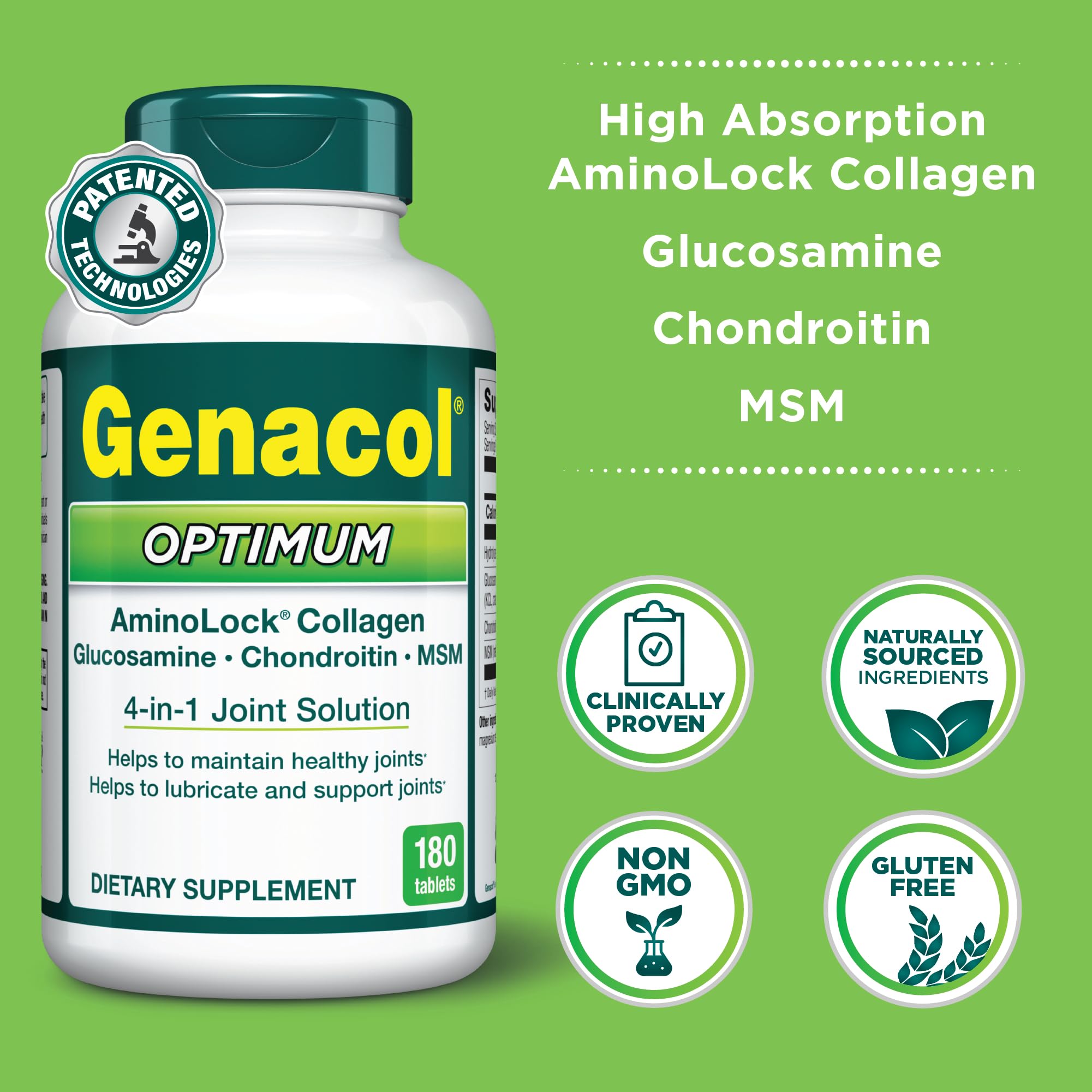 Genacol Optimum tablet close-up emphasizing easy daily intake.