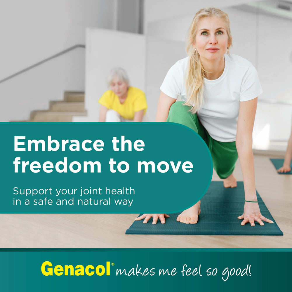 Genacol Original bottle beside glass of water for hydration-friendly routine