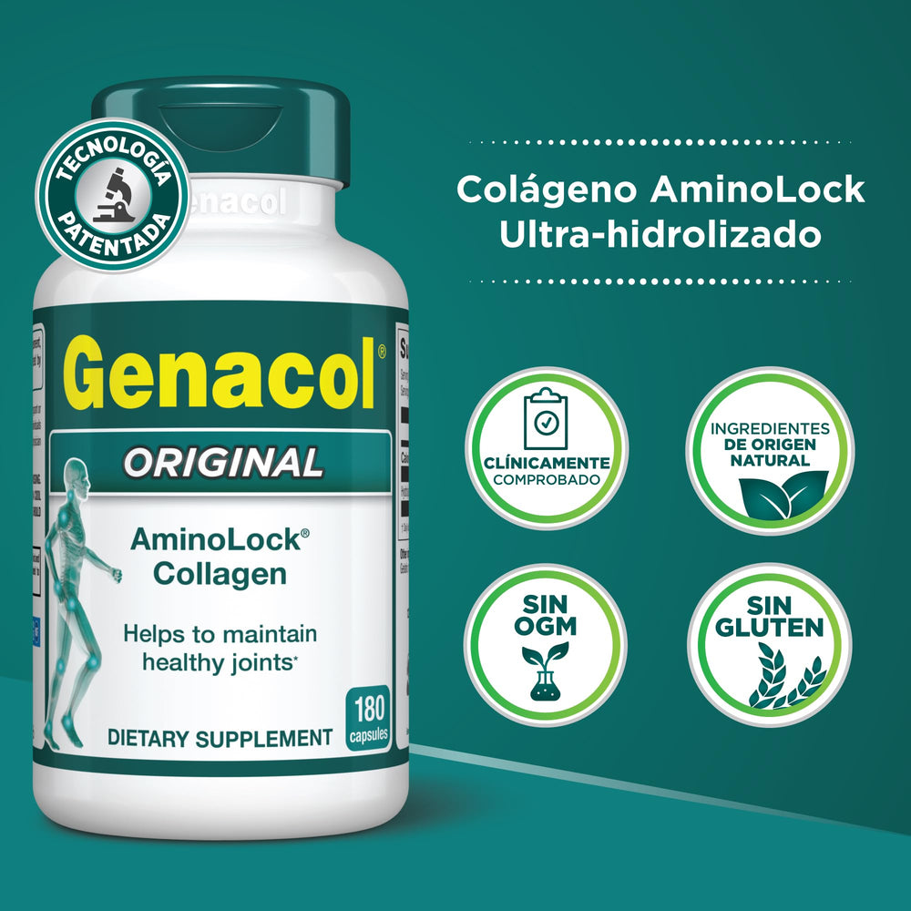 Genacol Original capsules being poured for easy daily dosing