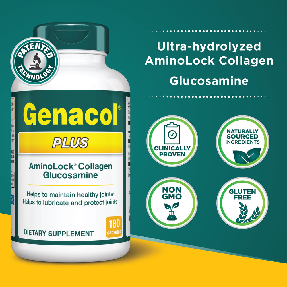 Genacol Plus AminoLock collagen label highlights joint flexibility benefits