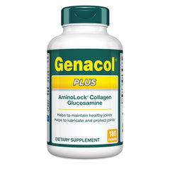 Genacol Plus glucosamine capsules closeup suggesting joint comfort support