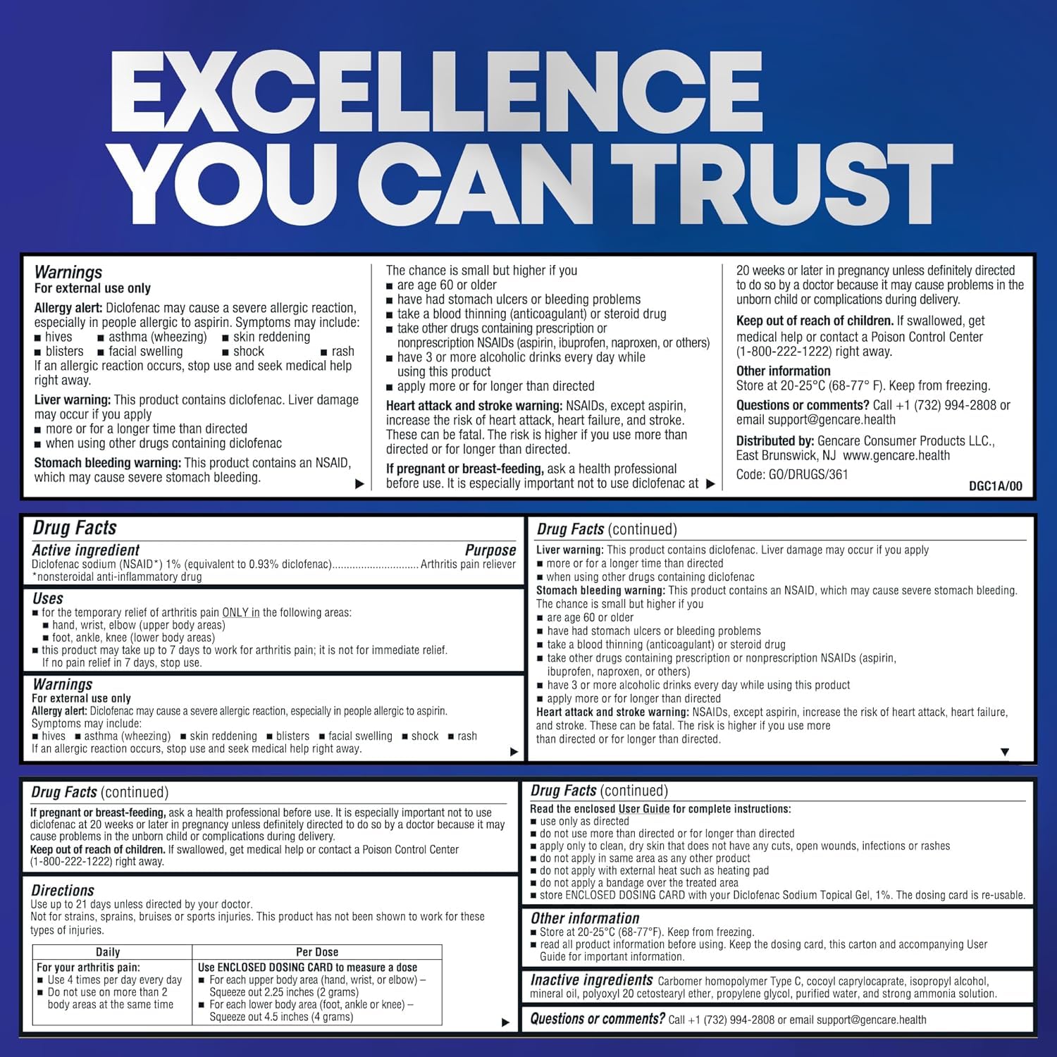 GenCare product label highlighting GMP quality and OTC use.