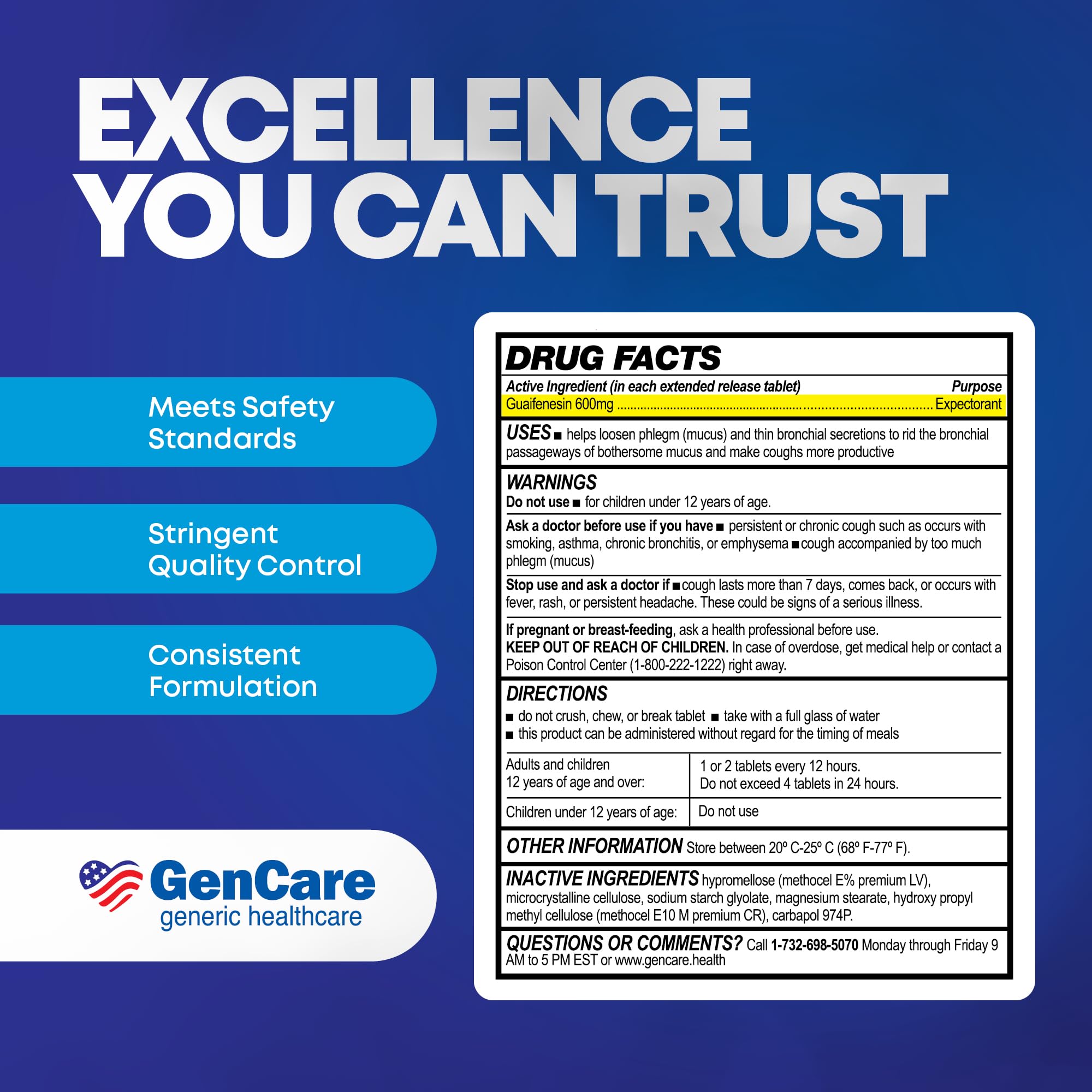 GenCare Mucus Relief container in a medicine cabinet for seasonal congestion support.